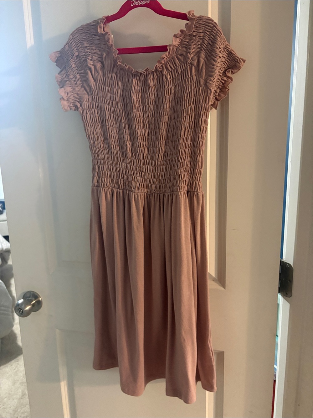 Women’s Smocked Short Sleeve Midi Dress - Blush Pink
